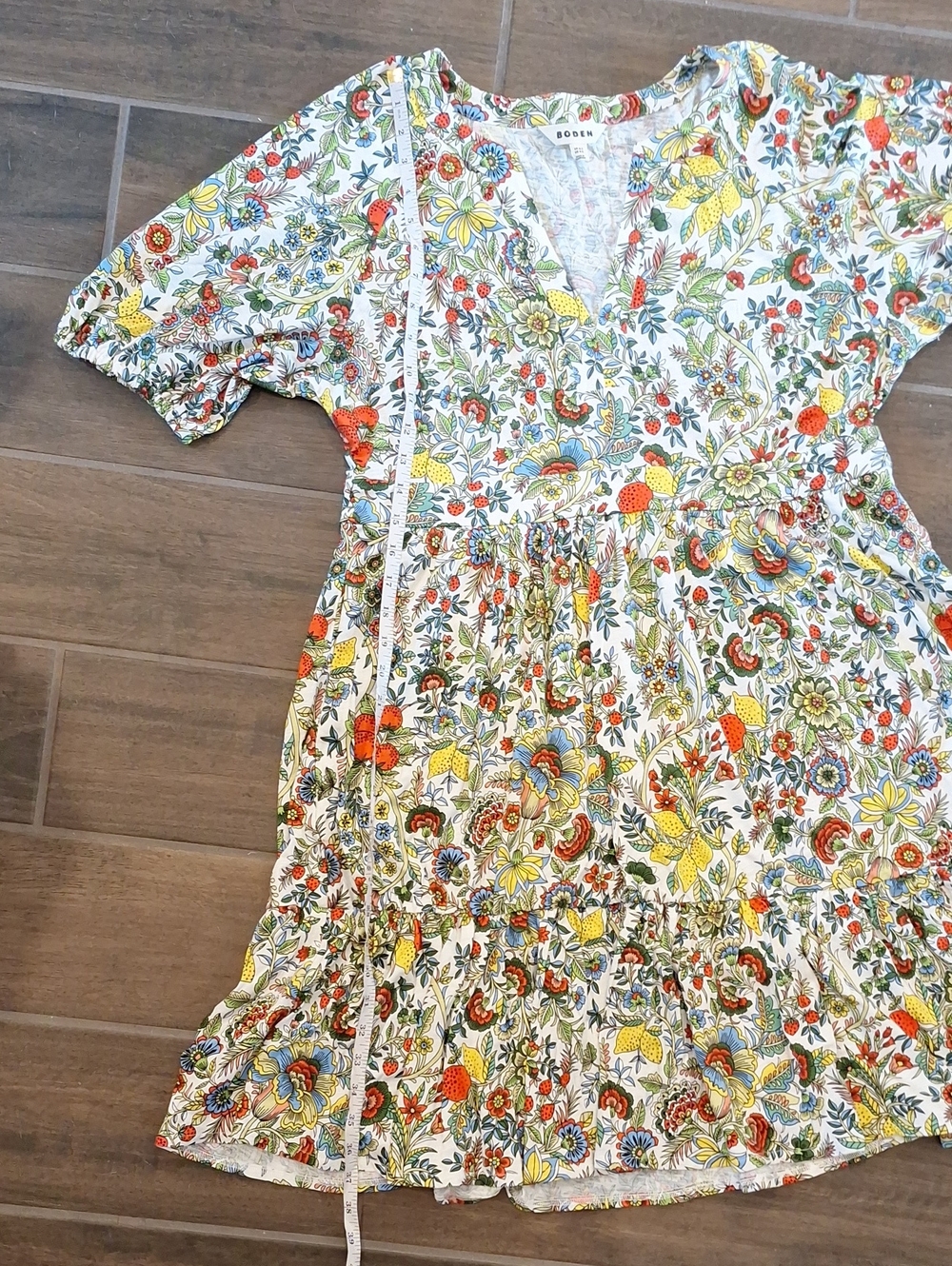 Boden Piper Fruit Print Short Sleeve Tiered Hem Cotton Blend Jersey Dress Sz 12 - Picture 14 of 14